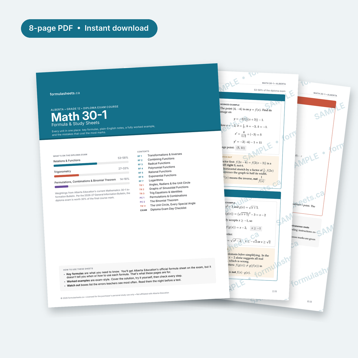 Math 30-1 Formula Sheet & Study Notes | Alberta Diploma Prep