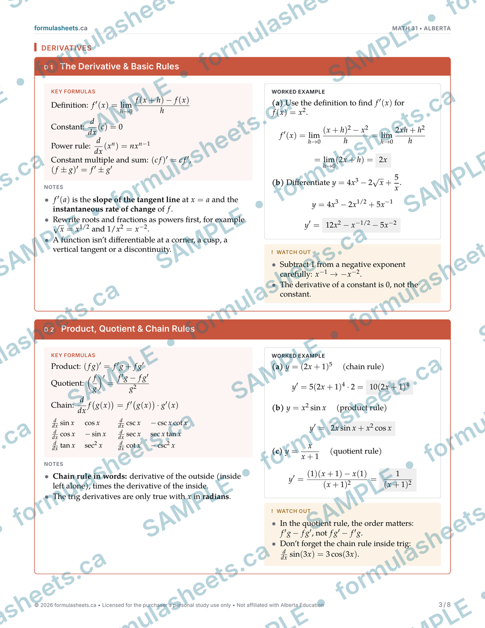 Math 31 Study Guide: Calculus Formulas, Notes & Worked Examples
